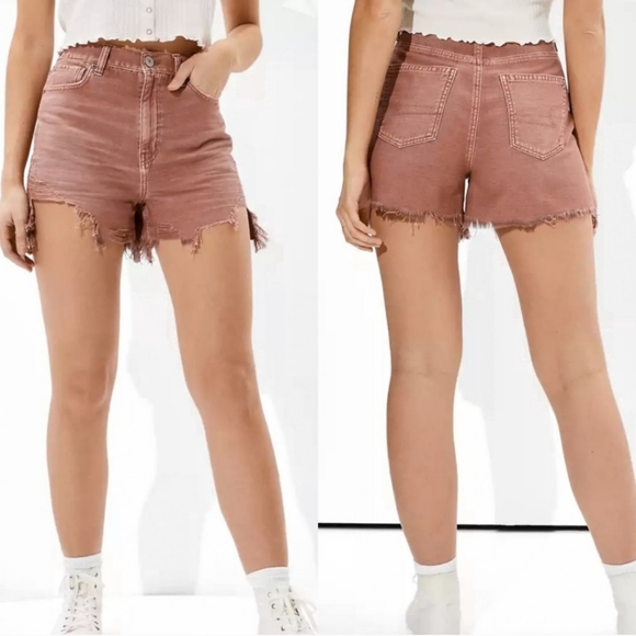 American Eagle Highest Rise Mom Shorts Brown Distressed Cutoffs Size - Picture 1 of 7